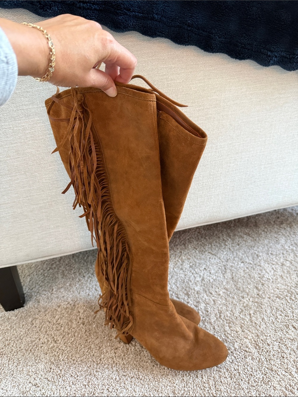 Ralph Lauren Women's Suede Fringe Knee-High Boots - Tan